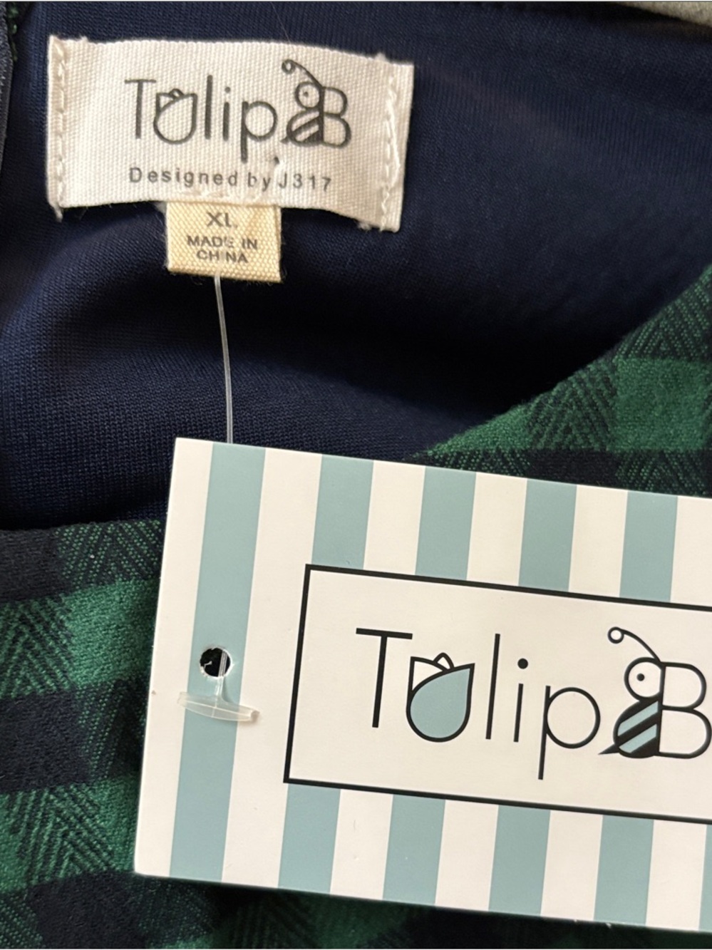 NWT Tulip B Green Navy Plaid Flannel Short-Sleeve Fit & Flare Mini Dress Pockets - Picture 7 of 10